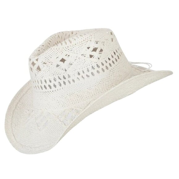 Western Style White Cowboy Straw Hat & Rolled Brim One Size Fits Most Plain Read - Picture 2 of 7